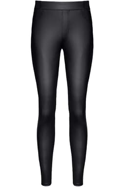 Demoniq Black Rose Giulia – schwarze Leggings im Wetlook, Detailansicht des Materialmixes