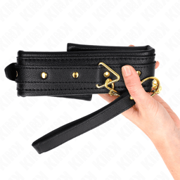 Kink Kunstleder-Halsband Modell 1 mit Polsterung von der Seite, Metallbeschläge in Nahaufnahme