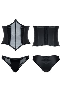 Demoniq Cindy Corsage in schwarz, Nahaufnahme des Materials PVC: 100 % Polyester; Wetlook: 95 % Polyester
