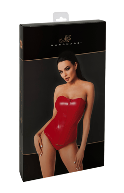 Noir Handmade Corsagen-Top in Rot am Model getragen, Ansicht von hinten im Ganzen
