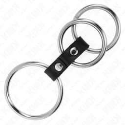 Kink Dreifach-Penisring flach ausgelegt, Ringgrößen 3,7 bis 5 cm im Vergleich