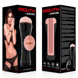Verpackung des Jamyjob Mund-Masturbators mit Produktabbildung und Markenlogo