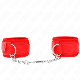 Kink Handgelenkfesseln in Rot, die Verarbeitung im Detail, Handgelenkfesseln der Kink BDSM-Serie im Karton