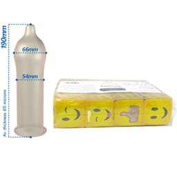 Pasante Smiley Kondome, bedruckte Einzelverpackungen mit Smiley-Motiven im Detail