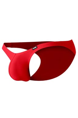 Cut4Men Low Rise Bulge Brief in Scarlet, Detailansicht des gummierten Logos am Bund