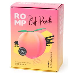 ROMP Pink Silikon-Vibrator in Pink, Druckknopf für Vibrationsmodi in der Nahaufnahme