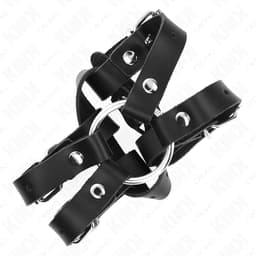 Nahaufnahme der Metallbeschläge am verstellbaren Kink Leder-Penisring