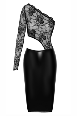 Noir Handmade Kleid aus Wetlook und Spitze in Schwarz, Detailaufnahme des Rocks aus Powerwetlook