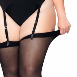 Leg Avenue feine Nylonstrümpfe in Schwarz oberer Abschluss am Oberschenkel im Detail