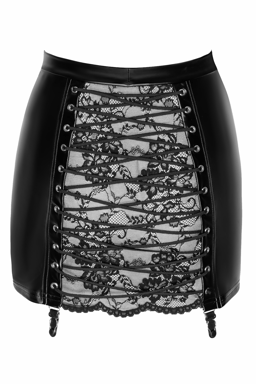 Noir Handmade Minirock mit Schnürung in Schwarz, Detailaufnahme der Schnürung auf der Rückseite