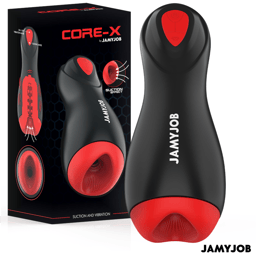 Jamyjob Core-X automatischer Masturbator in Schwarz-Rot, Gesamtansicht des Geräts