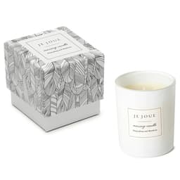 Je Joue Luxus-Massagekerze Ylang Ylang & Mandarine, Glas mit Kerze im Detail