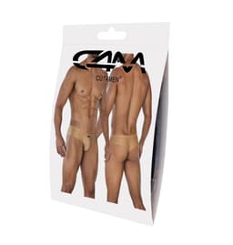 Cut4Men Cheeky-Slip im Hybrid-Schnitt in Sandgold, am Körper getragen fotografiert