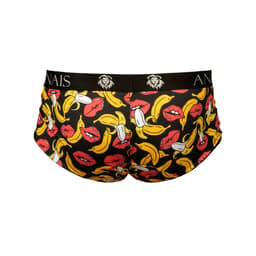 Anais Men Banana Slip mit Bananenprint, Seitenansicht mit Fokus auf den Sitz am Körper