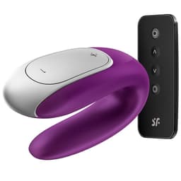 Satisfyer Double Fun, Seitenansicht mit einführbarem Schaft und Klitorisarm