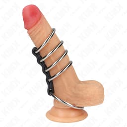 Kink Penisring-Set – fünf Metallringe, mit Leder verbunden – 3,7–5 cm, Ansicht 6