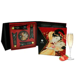 Shunga Secret Geisha Set, Detailansicht der Fläschchen mit Massageöl und Gleitmittel