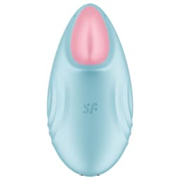 Satisfyer Tropical Tip mit USB-Ladekabel und Ladestation verbunden