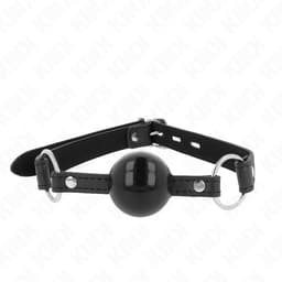 Kink Ballknebel in Schwarz, Gesamtansicht mit Kugel und Gurt