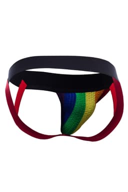 Cut4Men Jockstrap mit Streifen-Design in Bunt, seitliche Ansicht im Ganzen