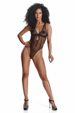 Demoniq LadyX Mireia Body, Detailansicht des Netz-Stoff, mit Blick auf die Verarbeitung