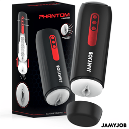 Jamyjob automatischer Masturbator Phantom Schwarz, Seitenansicht mit Detail der Oberflächenstruktur