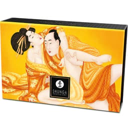 Shunga Massagepulver-Set Mango, freigestellte Studioaufnahme