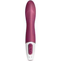 Satisfyer Big Heat Vibrator mit Ladekabel und Bedienfeld, in scharfer Detailaufnahme