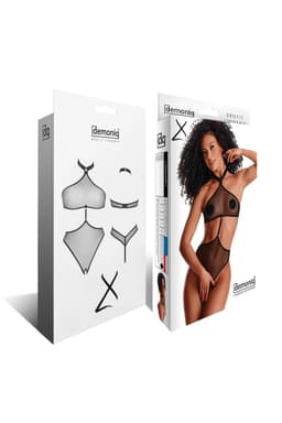 Verpackung des Demoniq LadyX Nieve Ouvert-Body in der Hochglanzbox