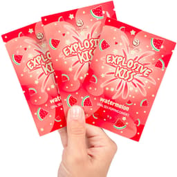 Secretplay Wassermelone-Sprengbonbons, Rückseite der Verpackung mit Hinweisen