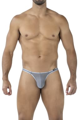 Nahaufnahme von Stoff und gummiertem Markenlogo des Cut4Men Brazilian Thong Netz Strings
