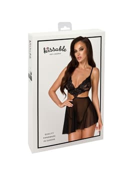 Kissable Negligee in Schwarz, Nahaufnahme der Material- und Nahtverarbeitung
