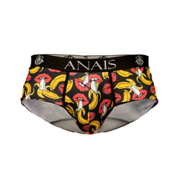 Anais Men Banana Slip mit Bananenprint, Nahaufnahme des Stoffs und der Verarbeitung