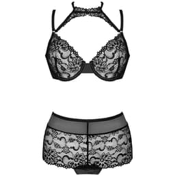 Livco Corsetti Linera Dessous-Set in Schwarz, Detailaufnahme der Spitze am Oberteil
