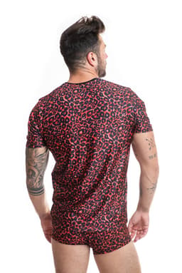 Anais Men Tribal T-Shirt in Rot aus Mikrofaser, Animal-Print, Rückansicht mit Blick auf die Passform
