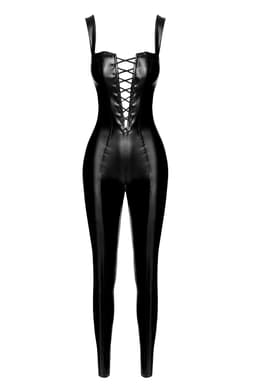 Noir Handmade F362 Wetlook Overall in Schwarz, weitere Nahaufnahme des Materials