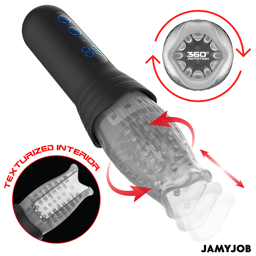 Jamyjob Blow-R Masturbator mit Blick auf die mundförmige Öffnung aus Silikon