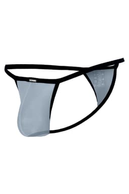 Cut4Men Mini Tanga Kini Netz Slip in Grau, Rückansicht mit erkennbaren Schnittdetails