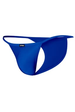 Cut4Men Tanga-Kini aus Mikrofaser in Königsblau, Detailansicht des gummierten Logos