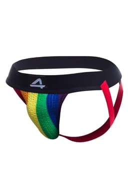 Cut4Men Jockstrap mit Streifen-Design in Bunt, Detailansicht des Frontlogos