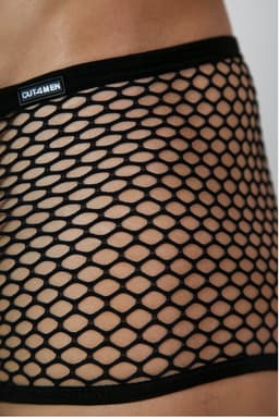 Cut4Men Wide Mesh Trunk Boxershorts in Schwarz, Rückansicht mit erkennbaren Schnittdetails