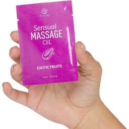 Secretplay Massageöl-Sachet, Rückseite mit Anwendungshinweisen