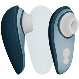 Womanizer Liberty 2 in Blau von der Seite, Plus- und Minus-Taste im Detail