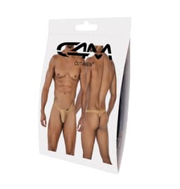 Cut4Men Brazilian-Thong aus Mikrofaser in Sandgold, am Körper getragen fotografiert