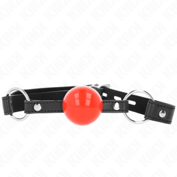 Kink Ballknebel mit Gurtverschluss im Detail, Nahaufnahme der Schnalle