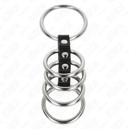 Kink Penisring-Set – fünf Metallringe, mit Leder verbunden – 3,7–5 cm, Ansicht 7