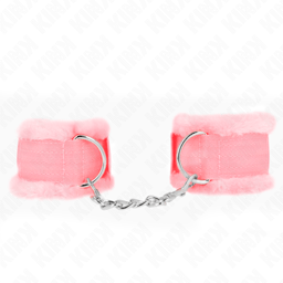 Kink Handgelenkfesseln in Rosa, Schnalle im Detail, Handgelenkfesseln der Kink BDSM-Serie im Karton