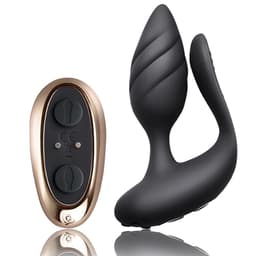 Rocks-Off Cocktail Paarvibrator aus schwarzem Silikon, Gesamtansicht mit beiden Armen