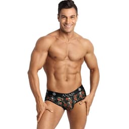 Anais Men Power Jockstrap-Bikini mit Rosen- und Totenkopf-Aufdruck, Gesamtansicht vorne