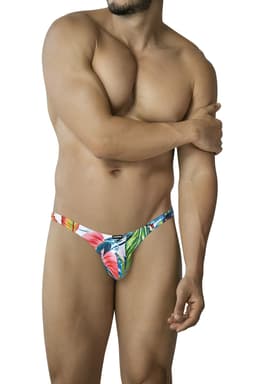 Cut4Men SPX Thong mit buntem Tropical-Print, Gesamtansicht der Herrenunterwäsche von vorn